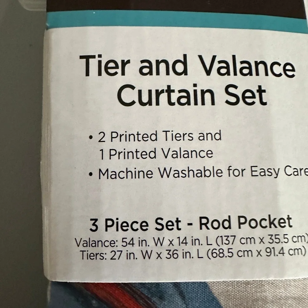 True Living Rooster Curtain Set 3pc Valance Tiers & 5 Woven Tapestry Placemats